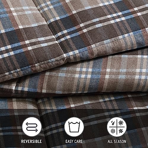 Eddie Bauer- Twin Comforter Set, Reversible Microsuede Bedding with Matching Sham(s), Casual Luxurious Bedding Set (Rugged Plaid Brown, Twin) Eddie Bauer