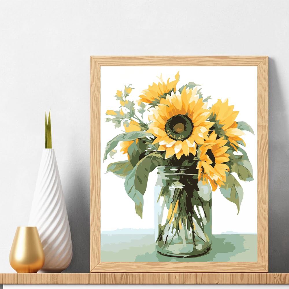 Natuyalo Paint by Numbers Kit for Adults Beginners and Kids, 16" Wx20 L Canvas Pictures Drawing Acrylic Paintwork with 3 Pcs Paintbrushes, Sunflowers in a Vase Natuyalo