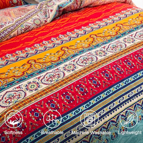 Goodidea Striped Bohemian Comforter Set King Size 3 Pieces Boho Hippie Geometric Bedding Set Soft Breathable Reversible Microfiber Boho Comforter with 2 Pillowcases(20"x36") Goodidea