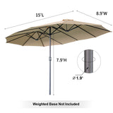 AECOJOY 15x9ft Double-Sided Patio Umbrella Outdoor Market Umbrella Large Umbrella Table Umbrellas with Crank Air Vents for Deck Pool Patio (1.9" Pole, Beige) AECOJOY