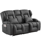 SAMERY 68" RV Loveseat Recliner Sofa, 6" Wall Hugger Reclining Loveseat with Flip-Down Console, Manual Fabric Recliner Sofa Couch for Living Room RV Theater Seating with Cup Holder SAMERY