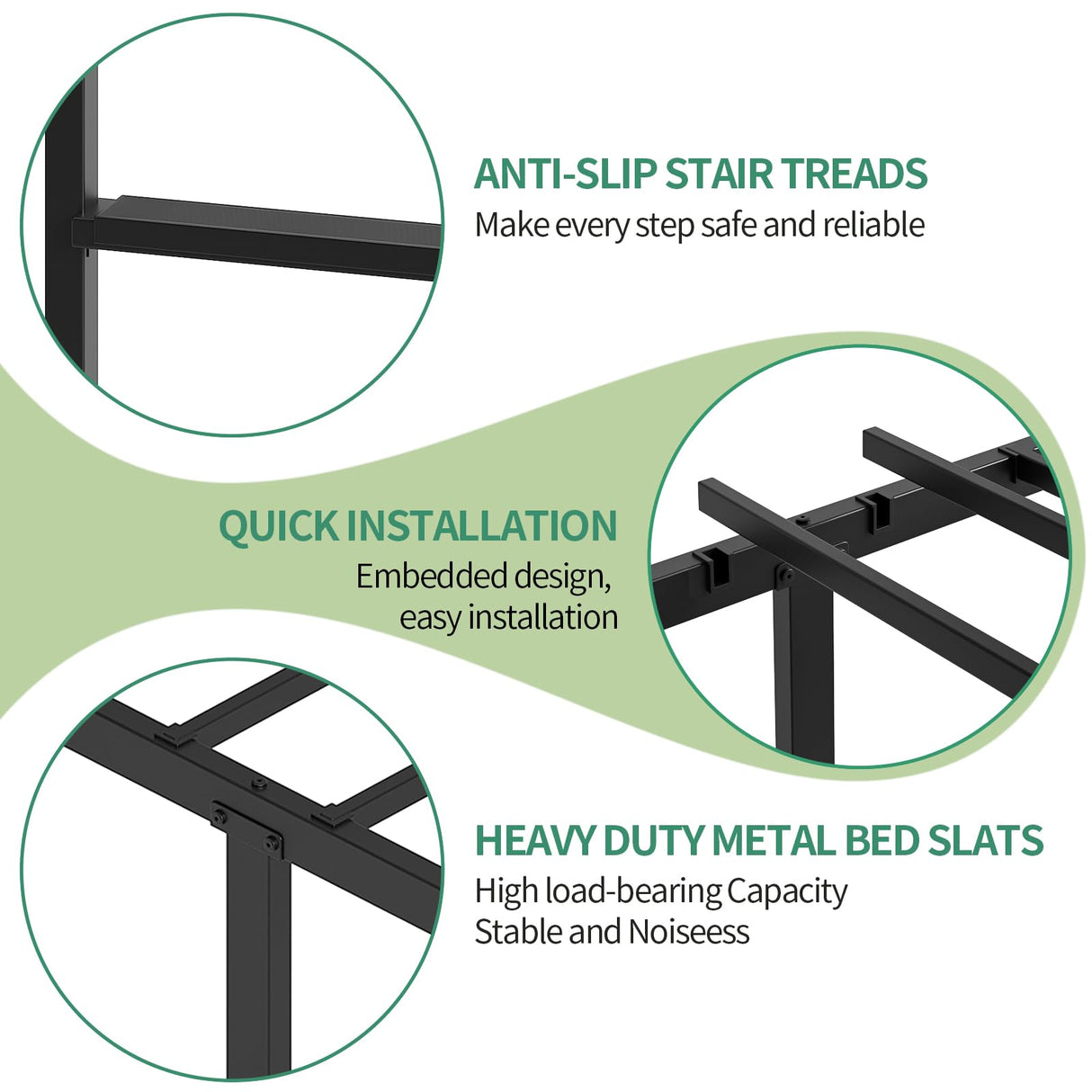 QUJEON Bunk Bed Twin for Kids,Bed Frames with Ladders and Guardrail,Sturdy Literas Heavy Duty Metal Slats,400 lbs Capacity,No Spring Box Required,Black QUJEON