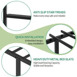 QUJEON Bunk Bed Twin for Kids,Bed Frames with Ladders and Guardrail,Sturdy Literas Heavy Duty Metal Slats,400 lbs Capacity,No Spring Box Required,Black QUJEON