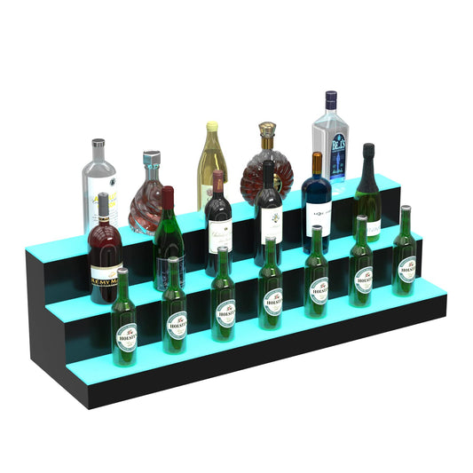 HIGOSPRO LED Liquor Bottle Display Shelf, 40 inch 3-Step Lighted Acrylic Lighted Bar Shelf for Home, Illuminated Home Bar Shelf, Acrylic Lighted Bottle Display Stand with Remote - WoodArtSupply