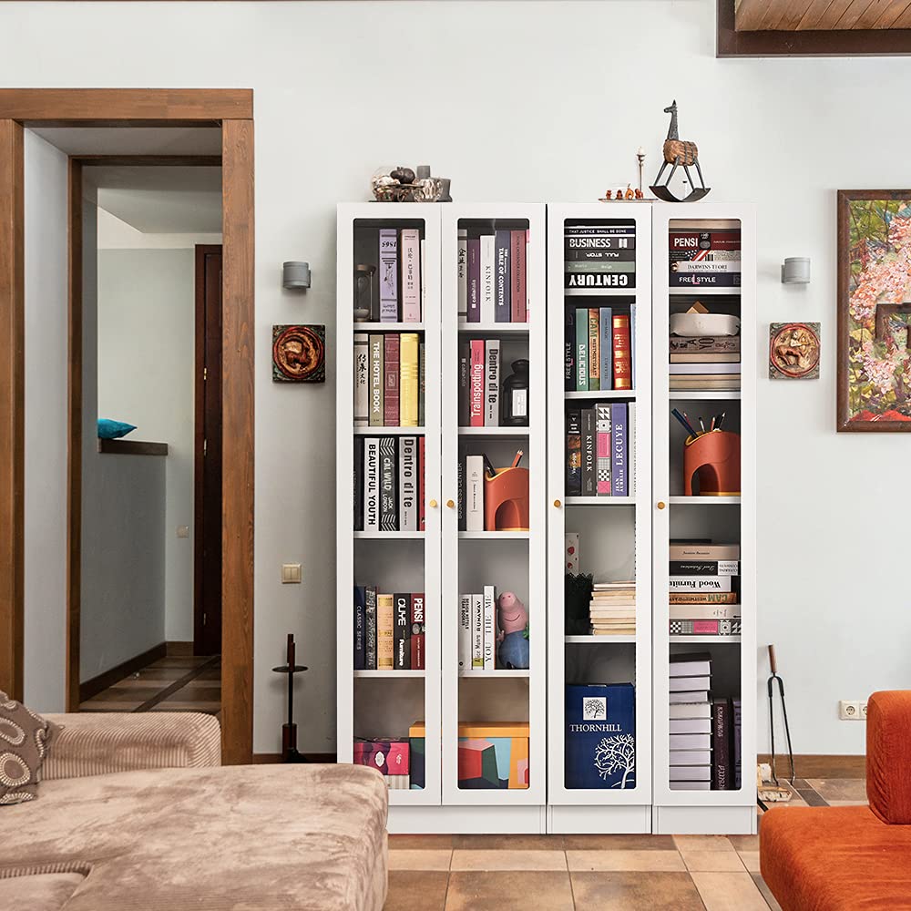 IRONMIX Modern Display Cabinet with Doors, Metal Curio Display Cabinet with Adjustable Shelves, 70.87" H China Cabinet, White Book Shelf with Storage Cabinet for Home Office Living Room IRONMIX