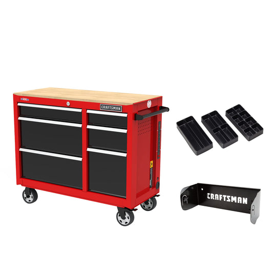 CRAFTSMAN Workbench, Tool Storage, 6-Drawers with Tray and Holder Set, 41-inch, Rolling (CMST34062RB) - WoodArtSupply