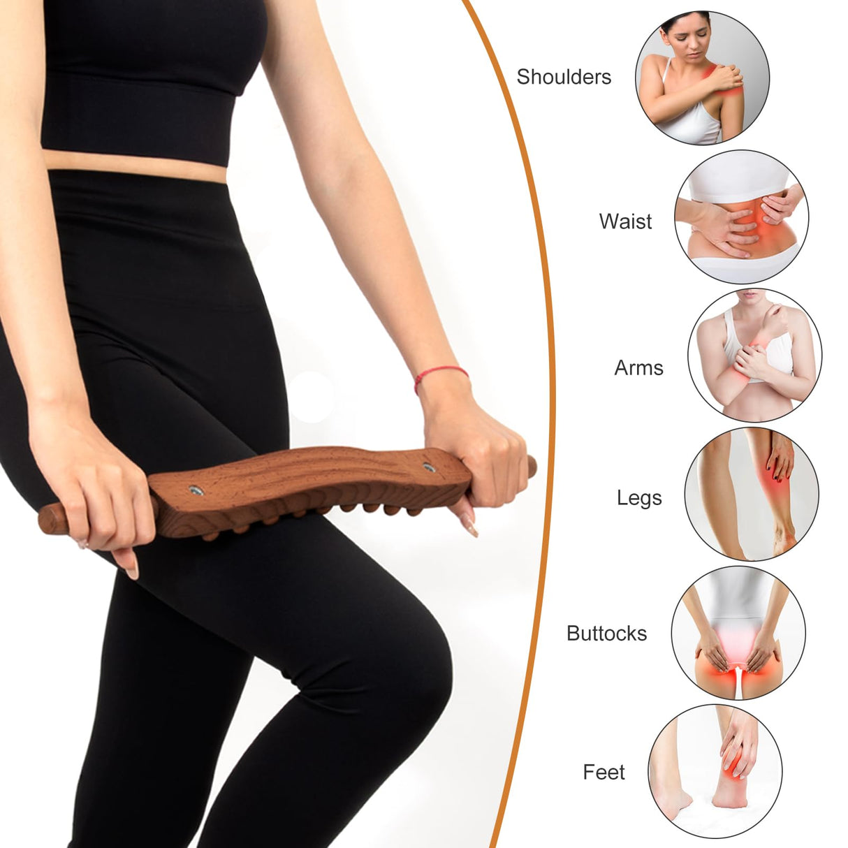 KintKita Body Gua Sha Wood Stick Massage Tool,24 Inch Wood Therapy Massage Tools Scraping Lymphatic Drainage Massager,34 Beads Trigger Point Wood Therapy Gua Sha Tool for Body Sculpting,Back, Legs KintKita