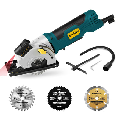 Enventor Mini Circular Saw, 4.8A Electric Circular Saws Corded with Laser Guide, 4000RPM, 3 Saw Blades 3-3/8" Max Cutting Depth 1-1/16", Compact, Power for Wood, Soft Metal, Tile, Plastic