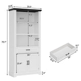 SEDETA Farmhouse Bookshelves and Bookcases with Doors and Drawer, Bookshelf with Storage, Floor Standing 6 Shelf Display Storage Shelves 70 in Tall Bookshelf for Home Office, Living Room, White SEDETA