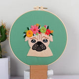 DIY Stamped Embroidery Starters Kits for Beginners Easy with Pattern Pug Dog Hoops Cloth Threads Needlework Art Cross Stitch Kits Craft for Adults Students Home Decoration