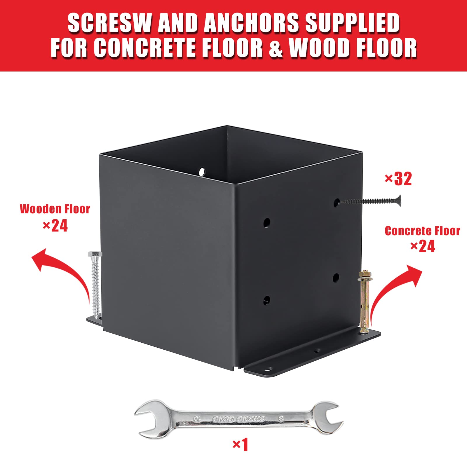 AXWHYS 6x6 Post Base 4 Pcs, (Inner Size 5.6x5.6) Post Brackets Kit, Heavy Duty Black Metal Powder-Coated Post Anchor Outdoor Framing Module Fit for Support Deck Base Plate Pergola Brackets Fe - WoodArtSupply