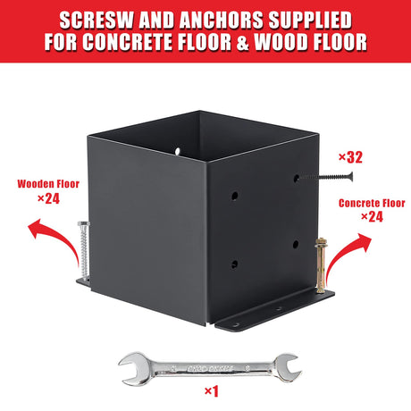 AXWHYS 6x6 Post Base 4 Pcs, (Inner Size 5.6x5.6) Post Brackets Kit, Heavy Duty Black Metal Powder-Coated Post Anchor Outdoor Framing Module Fit for Support Deck Base Plate Pergola Brackets Fence Kit…… AXWHYS