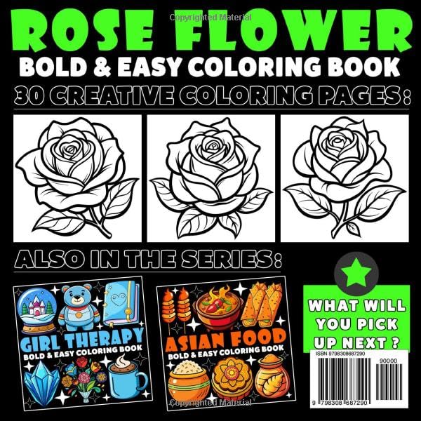 Rose Flower Coloring Book | Bold and Easy Coloring Book: 70 Pages - 8.5" x 8.5" - For Nature Lovers (Bold & Easy Coloring Book Series) Majosta