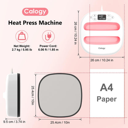 Calogy Heat Press Machine for T-Shirts 10"X10", Portable Heat Press Fast Heat Up to 410℉(210ºC), Precise Temp Control, 15 Mins Auto Off Heat Transfer Printer for Bag, Pillow, Apron, Vinyl(Whi - WoodArtSupply