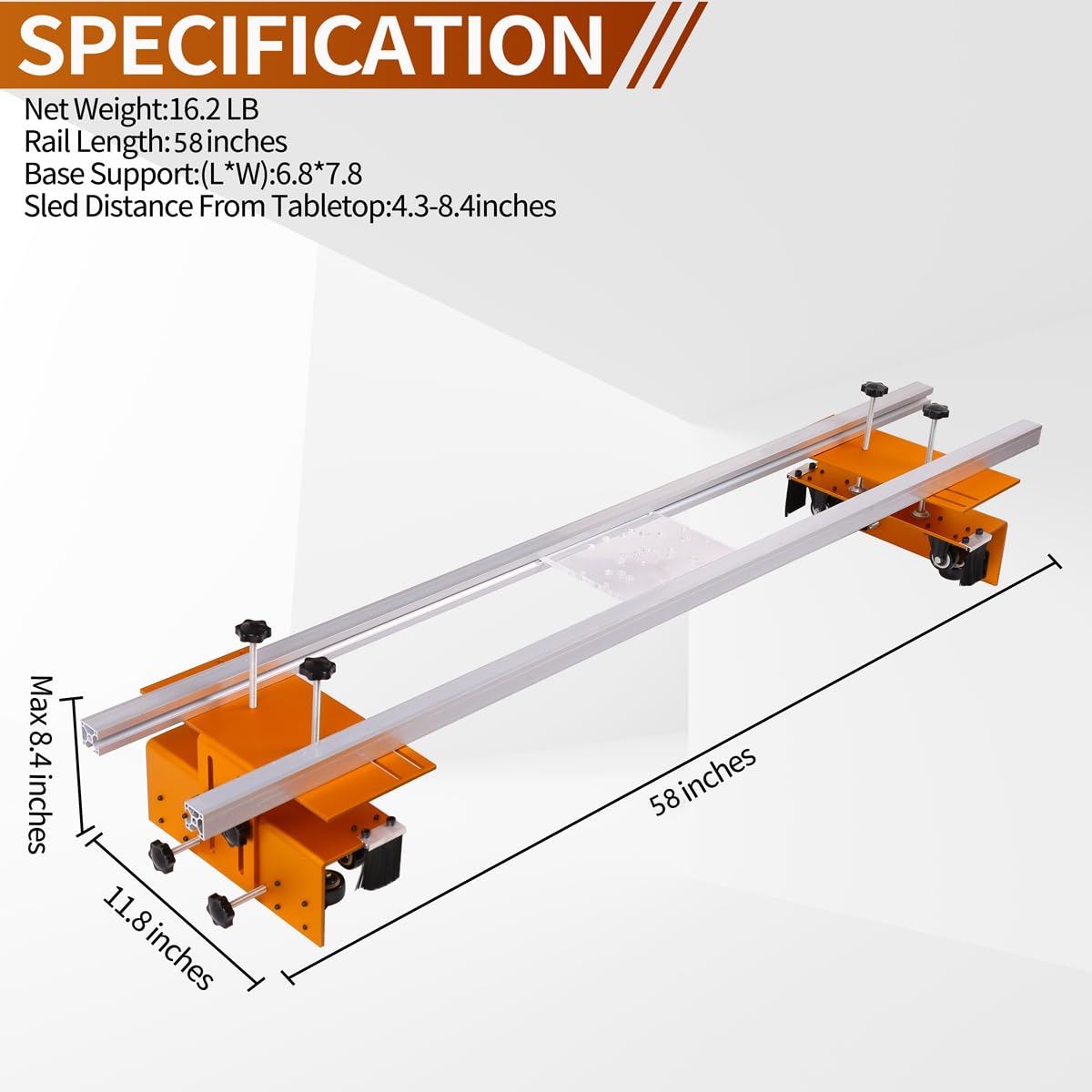 Router Sled, Slab Flattening Jig, 58 inches Router Sled for Flattening Slabs,Adjustable Trimming Planing Machine for Woodworking QZTODO