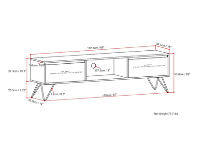 SIMPLIHOME Hunter SOLID MANGO WOOD 68 Inch Wide Industrial TV Media Stand in Natural for TVs up to 75 Inches, For the Living Room and Entertainment Center - WoodArtSupply