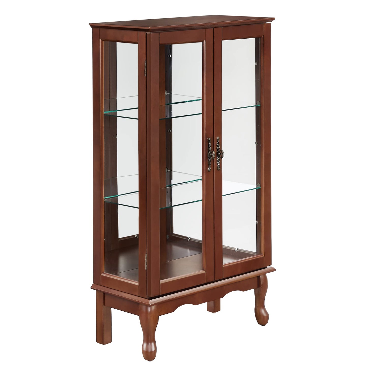 Dolonm Curio Cabinet with Tempered Glass Doors, Curio Cabinets with Mirrored Back Panel and Adjustable Shelves, Lighted Display Cabinet for Home, - WoodArtSupply