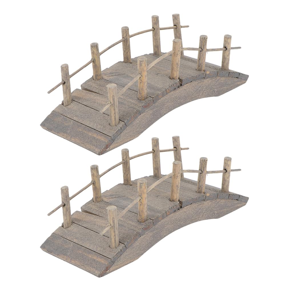 Gadpiparty Garden Bridge 2pcs Miniature Wooden Arch Bridge Model Mini Garden Ornaments Micro Landscape Decor Miniature House Decorations - WoodArtSupply