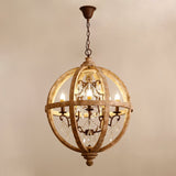 LOVEDIMA New 24" Wide Retro Rustic Weathered Wooden Globe Chandelier Crystal 5-Light Pendant Lighting LOVEDIMA