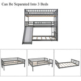 Triple Bunk Bed with Slide, Full Over Full Over Full Bunk Bed Convertible Triple Beds for Kids/Teens/Adults, Gray Bellemave