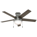 Hunter 59270 Anslee Indoor Low Profile Ceiling Fan with LED Light and Pull Chain Control, 46", Matte Silver Finish Hunter