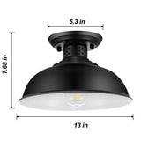 MgLoyht Industrial Semi Flush Mount Ceiling Light, Matte Black Farmhouse Light Fixture for Kitchen Island Dining Room Foyer Hallway Porch Barn Loft, Black, 13in MgLoyht