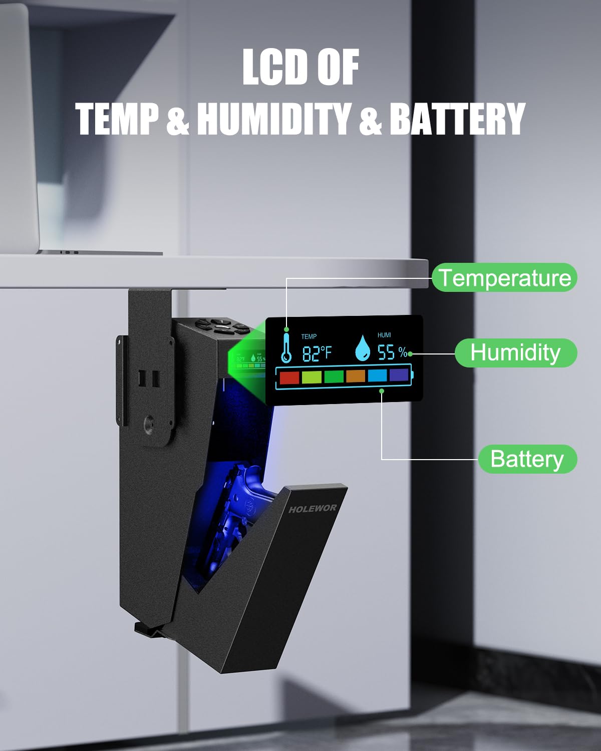 HOLEWOR Gun Safe, Biometric Pistol Safe Fingerprint Quick Access Drop Down Handgun Safe Single Mount Car Gun Safe for Vehicle Desk Bedside Nightstand HOLEWOR