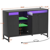 Aheaplus Sideboard Buffet Cabinet with Power Outlet, Kitchen Storage Cabinet with LED Light & Doors, Accent Cabinet Cupboard Buffet Table with Storage for Dining Room, Living Room, Hallway, Black Aheaplus