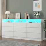 Gyfimoie 9 Drawer Dresser with Power Outlet and LED Light, Modern Storage Dresser for Bedroom, Living Room Gyfimoie