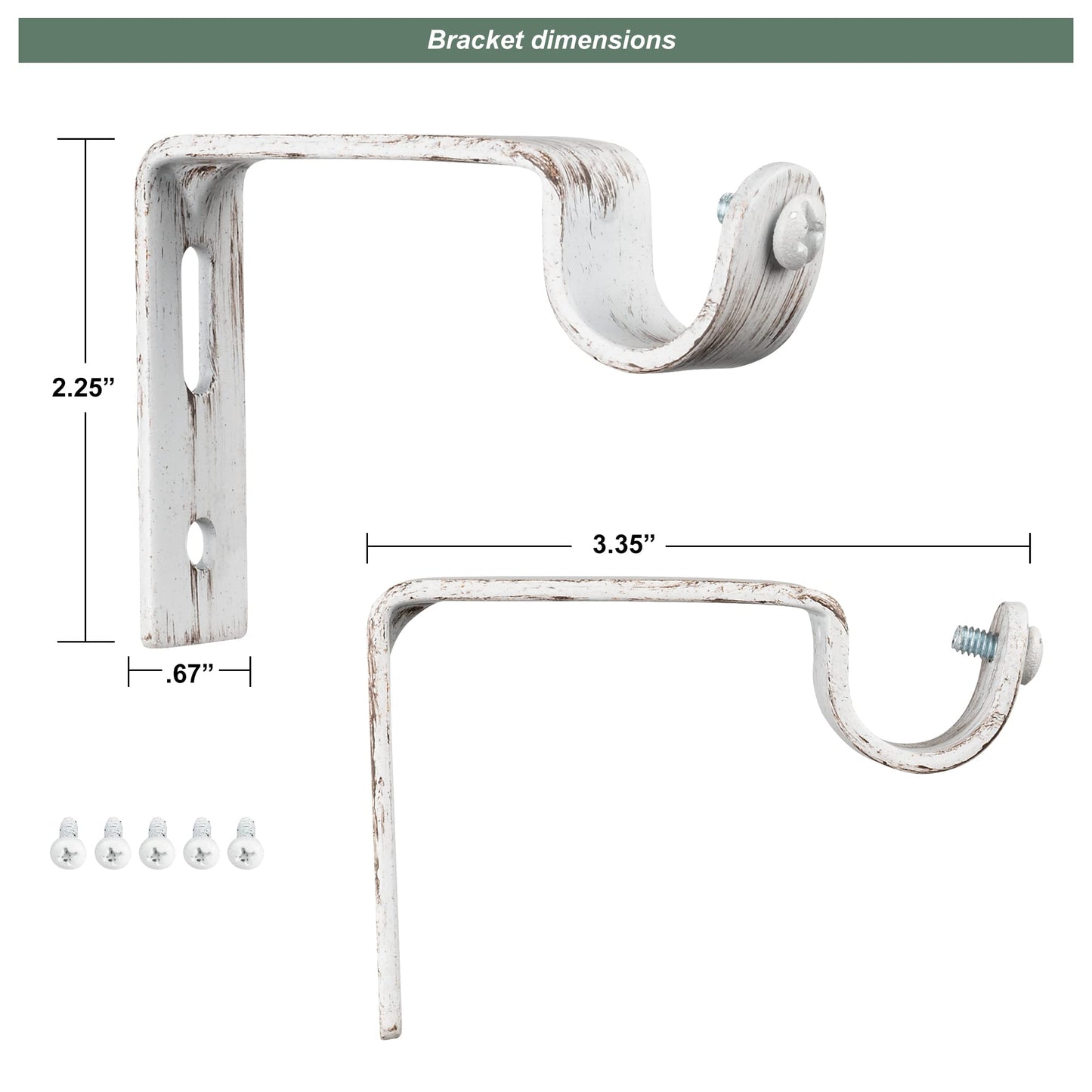 Magnolia Distressed Ivory Farmhouse Curtain Rod 28" -48", 48" -84", 84"-144" (Single Curtain Rod Complete Set With Brackets) (48"- 84")