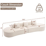Suheww 130.5” Curved Sofa for Living Room, Cloud Sectional Couch Modern Boneless Lounge Sofa, 4-Seater Beige Oversized Compressed Couch with 3 Pillows for Apartment Bedroom Office Suheww
