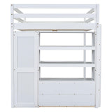 Harper & Bright Designs Full Size Loft Bed with Desk, Storage Shelves and Drawers, Solid Wood Loft Bed Frame with Built-in Wardrobe, White Harper & Bright Designs