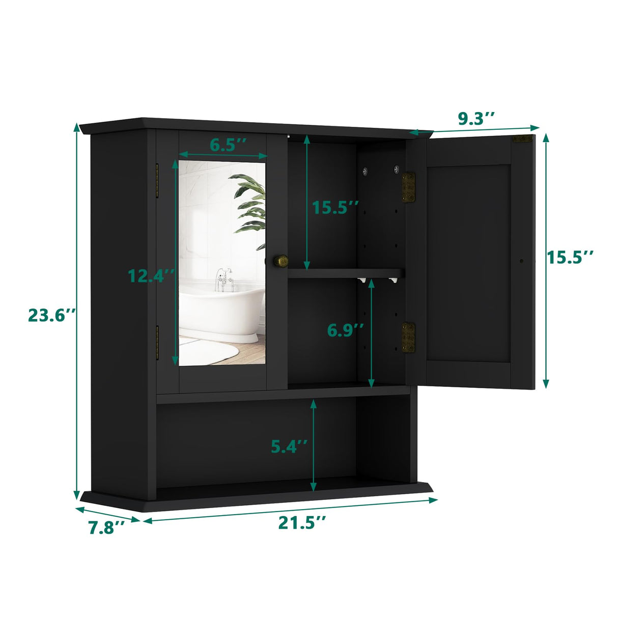 Smuxee Bathroom Wall Cabinet with Mirrors, Black Bathroom Medicine Cabinet with Adjustable Shelves, Over Toilet Cabinet for Bathroom Laundry Room Kitchen Smuxee