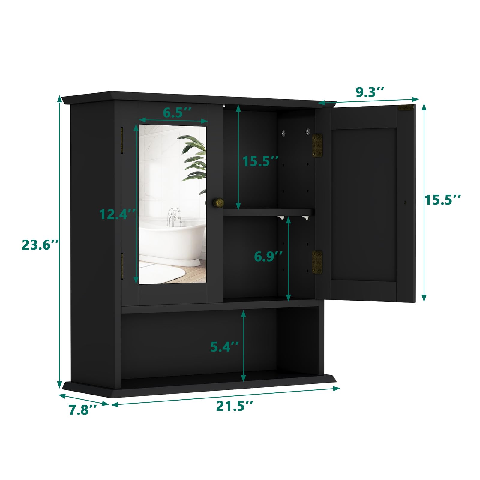 Smuxee Bathroom Wall Cabinet with Mirrors, Black Bathroom Medicine Cabinet with Adjustable Shelves, Over Toilet Cabinet for Bathroom Laundry Room Kitchen - WoodArtSupply