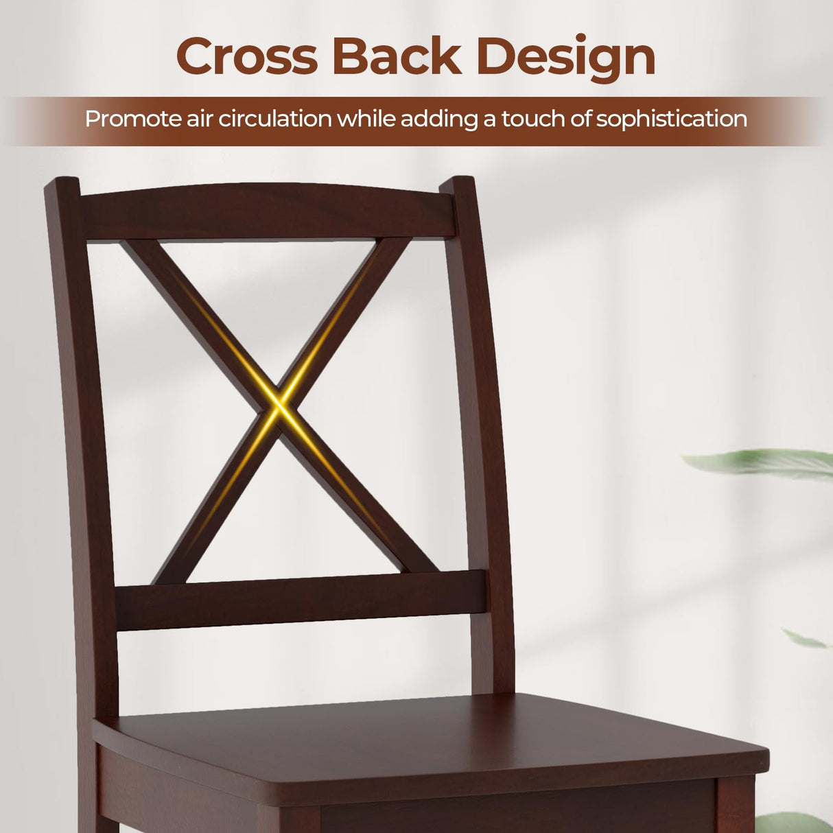 Giantex Wood Dining Chairs Set of 4, Armless Kitchen Chairs w/Rubber Wood Legs & Curved Backrest, Farmhouse Cross Back Diner Chairs, Wooden Side Chairs for Home Dining Room, Load 400 LBS, Brown Giantex