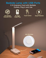 Power Strip with LED Desk Lamp, 3 Outlets 4 USB Ports(2 USBC) 4 Modes 5 Level Touch Lamp Small Desk Lamp for Home Office Bedroom Bedside, Study Reading Light, 5ft Extension Cord, Dorm Room Essentials One Beat