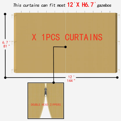 SunCula Replacement 12'- One Panel Gazebo Curtain waterproof, Universal Privacy Shade Curtains Side Wall with Zipper for Patio, Backyard, Garden 10'x12' or 12'x12'Outdoor Gazebo -Khaki(Only c - WoodArtSupply