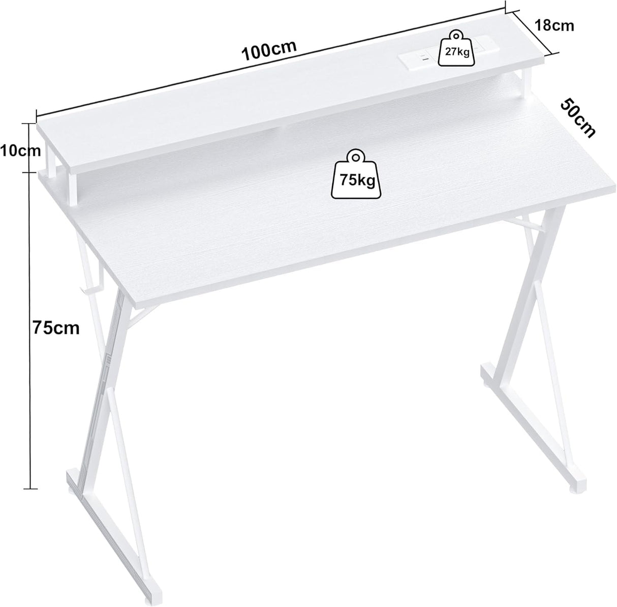 TIQLAB Gaming Desk with Power Outlets & LED 40 Inch Ergonomic Computer Carbon Fiber Surface Gamer Desk, Large Monitor Stand, Headphone Hook, PC Workstation for Bedroom, White Desk TIQLAB