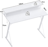 TIQLAB Gaming Desk with Power Outlets & LED 40 Inch Ergonomic Computer Carbon Fiber Surface Gamer Desk, Large Monitor Stand, Headphone Hook, PC Workstation for Bedroom, White Desk TIQLAB