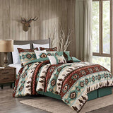 Chezmoi Collection Dune 7-Piece Southwestern Cowboys Aztec Comforter Set - Multicolor Teal Brown Beige Tan Red Printed Washed Microfiber Bedding, Full Chezmoi Collection