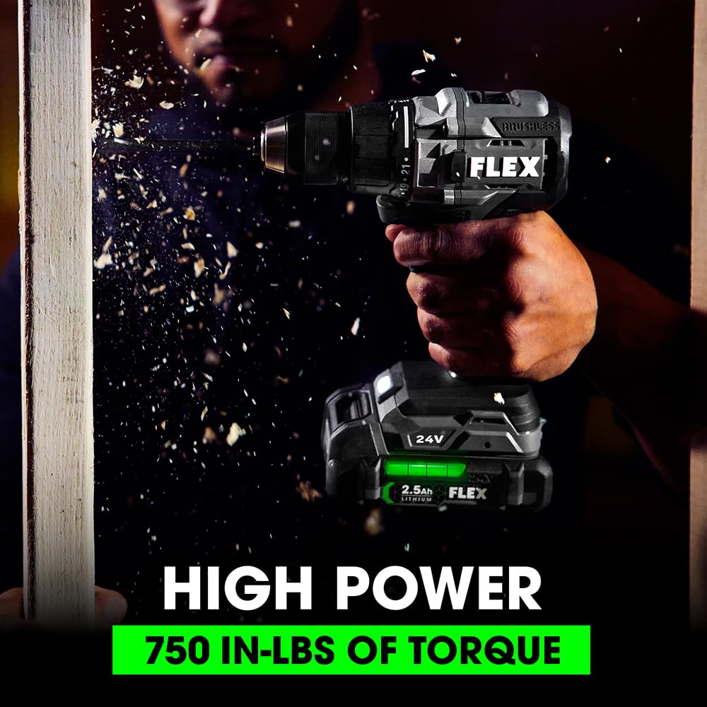 FLEX 24V Brushless Cordless 4-Tool Combo Kit: Circular Saw, Reciprocating Saw, Fixed Speed Angle Grinder, Drill Driver with 2.5 Ah, 5.0Ah Lithium Batteries and 160W Charger - FXM402-2B FLEX