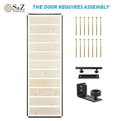 S&Z TOPHAND® 36 in. x 84 in. Elephant Gray Barn Door with 6.6FT Sliding Door Hardware Kit, 20-42in Stainless Steel Frame Modern Style Barn Door/Sliding Door/Simple Assembly is Required - WoodArtSupply