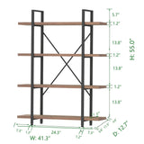 HSH Industrial 4-Tier Rustic Oak Bookshelf: Modern Metal & Wood Etagere for Versatile Home Storage HSH