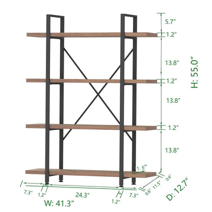 HSH Industrial 4-Tier Rustic Oak Bookshelf: Modern Metal & Wood Etagere for Versatile Home Storage - WoodArtSupply