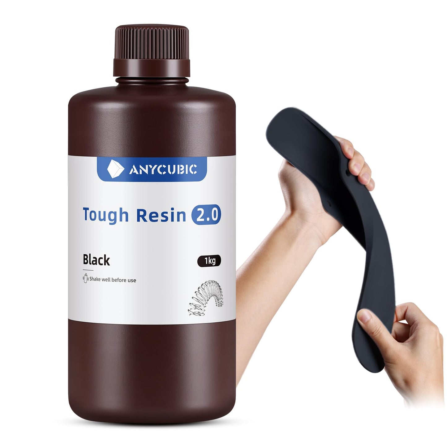 ANYCUBIC Tough Resin 2.0, 3D Printer Resin with Upgraded High Toughness and High Precision, 365-405nm Fast Curing 3D Resin for 4K 8K LCD/DLP/SLA 3D Printing (Black, 1kg)