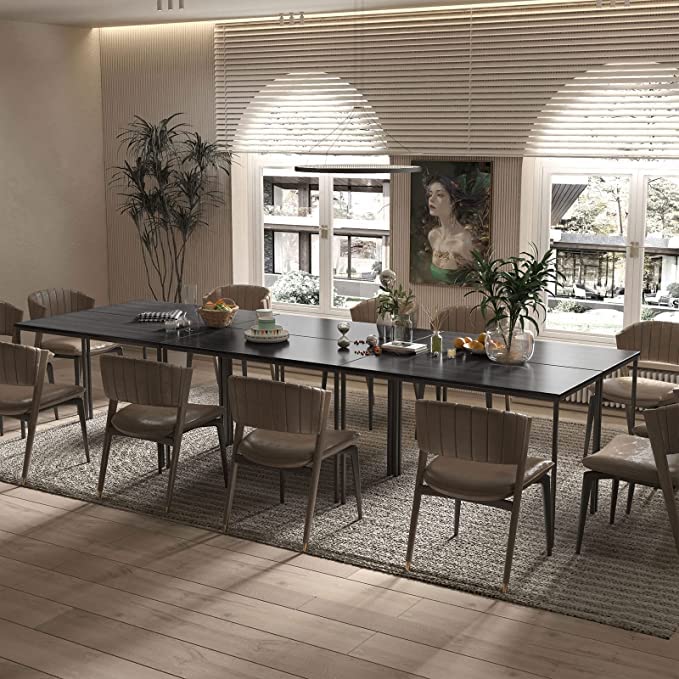 Bonzy Home Conference Tables 14ft Meeting Room Study Writing Printer Table Office Computer Desk for 16 People Save Space Design Modern 6PCS (165.3"x47.2"x29.5", Black) Bonzy Home