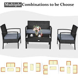 COSTWAY 4PCS Patio Rattan Furniture Set, Outdoor Wicker Conversation Set with Tempered Glass Coffee Table, Seat Cushions, Ideal for Poolside Balcony Porch Backyard COSTWAY