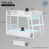HAUOMS Bunk Bed with Desk, Twin Over Twin Metal Bunk Beds with Power Outlets, RGB LED Lights, 2 Larger Storage Drawers, Bed with Safety Guardrail & Ladders, No Box Spring Needed (White) HAUOMS