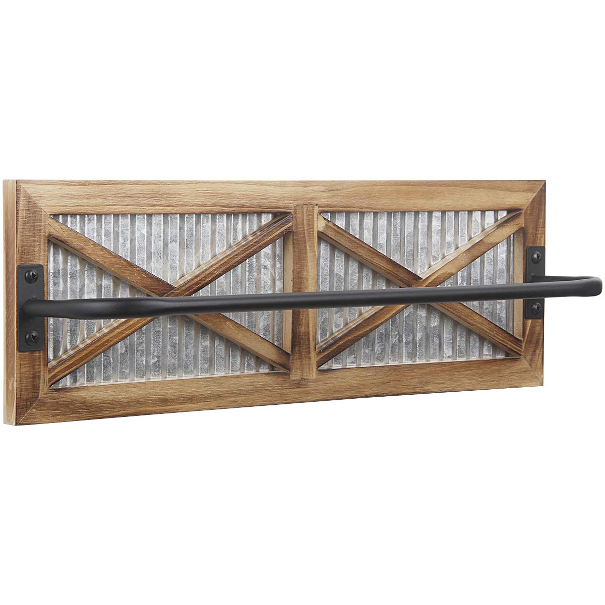 Rustic Bathroom Towel Rack, Butizone Wall Mounted Towel Bar Holder with Weathered Wood and Corrugated Galvanized Metal, Farmhouse Rack for Hanging Towel (Towels are not Included)