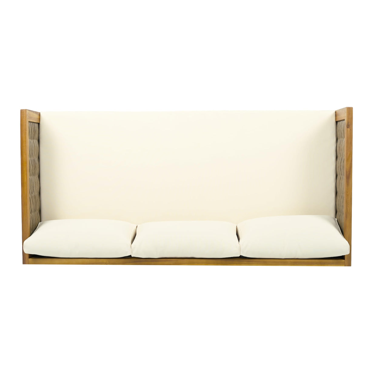 Merax 67.5" Outdoor Patio Daybed 3 Seater Sofa Bed,Acacia Wood Frame with Rattan Arm,Cushion & Pillow Merax